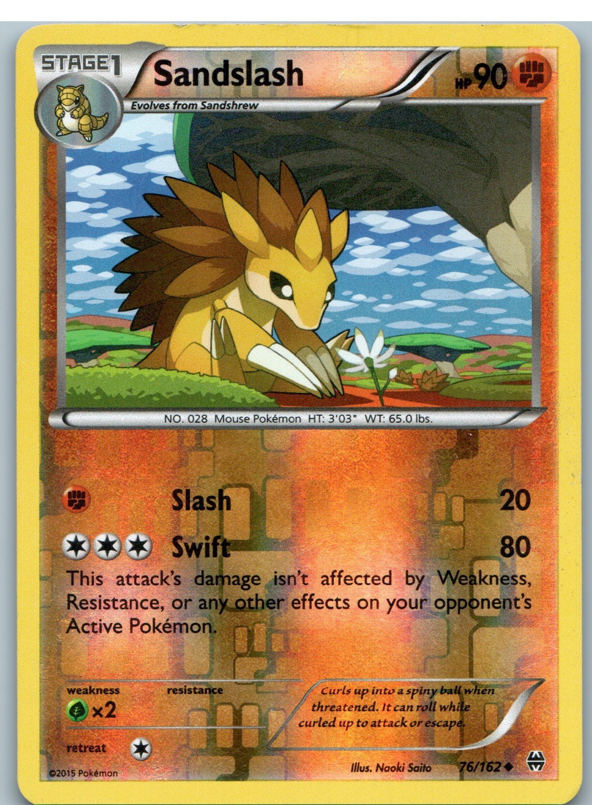 Sandslash 76/162 Uncommon BREAKthrough Pokemon Reverse Holo Moderately Played
