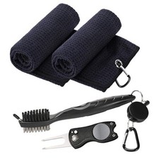 Golf Towel and Brush Set -16" x24" Microfiber Towels with Clip, Men Black