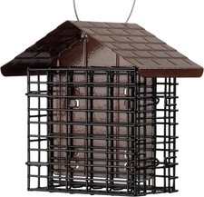  Double Suet Feeder with Weather Guard, 6.5" L X 4.25" W X 7.25" H, Brown