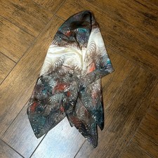 Vintage 70s Japan Scarf Marbled Watercolor 31" Square Hand Rolled