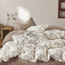 Cotton Duvet Cover Queen 90 x90 Vintage Paisley Brown White 3 Piece ALEISSEL