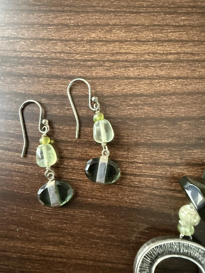 Pulsera elástica gruesa de cuarzo verde Silpada, prehnita B1798 con pendientes a juego Foto 3 de 3