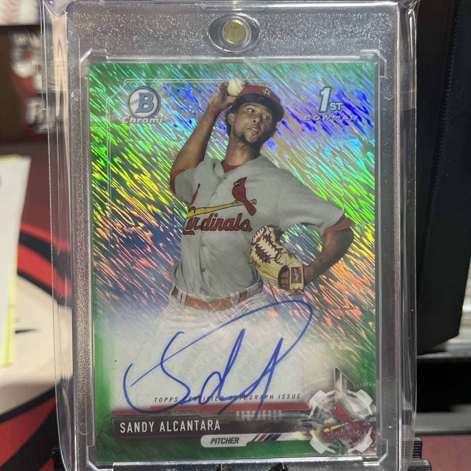 2017 Bowman Chrome SA SANDY ALCANTARA 1st Auto Green Shimmer /99