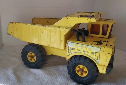 Vintage 1980s Mighty Tonka XMB-975 Metal Dump Truck Yellow Turbo Diesel 18.5"