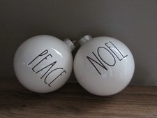 2 Rae Dunn PEACE  NOEL Ceramic Christmas large round ball Ornaments by Magenta