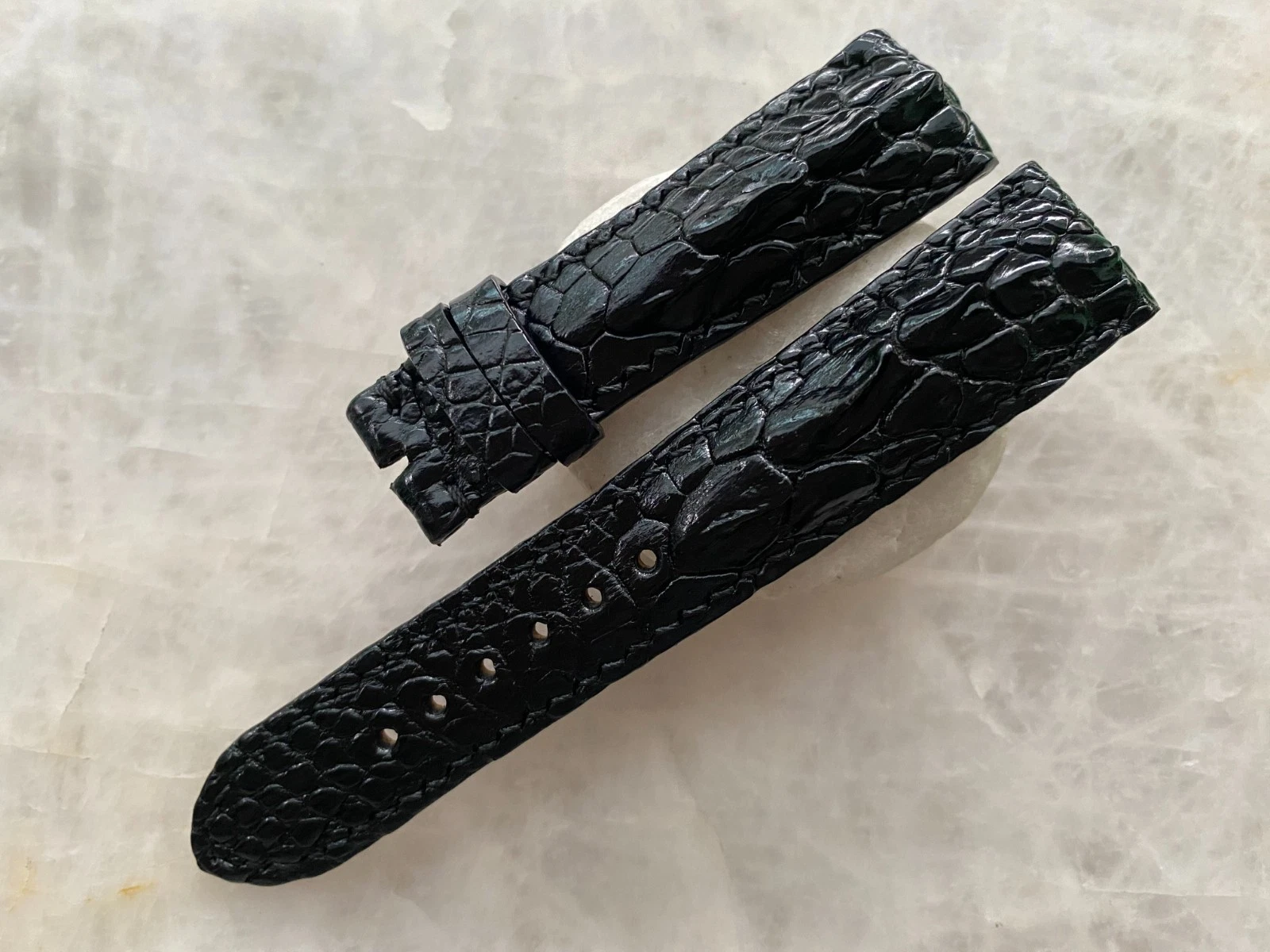 20mm/18mm Black Alligator Crocodile Print Leather Watch Strap Band