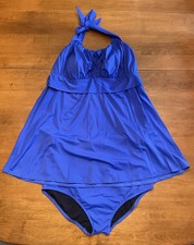 Women  s Always For Me Blue 2 Piece Halter Swim Dress And Bottom Plus Size 20W