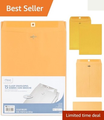 All-Purpose 15 Pack Clasp Closure 10x13 Brown Kraft Envelopes for Secure Mailing