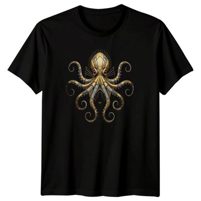 Oktopus Art Deco Marine Life Herren T-Shirt Geometrisch Meerestier Tee