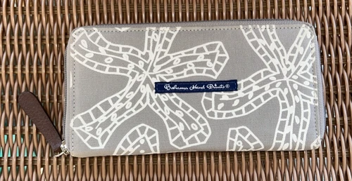 Bahama Hand Prints Zipper Wallet 8"x4" Gray Zip Around Colorful Interior Pockets
