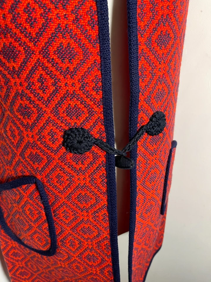 Vintage Welsh tapestry jacket tunic 12 14 VGC waistcoat orange long handmade - Image 4 of 4
