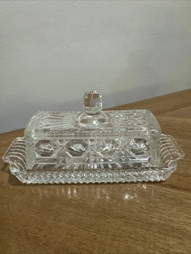 Vintage MCM Federal Glass Windsor Pattern Butter Dish & Lid 1/4 LB 8"