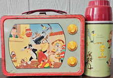 Looney Tunes Sylvester Tweety Road Runner Metal Lunchbox  Thermos Set 1959.