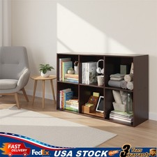 6-Compartment Wood Bookcase Storage Shelving Book Wide Bookshelf 90 30 60cm