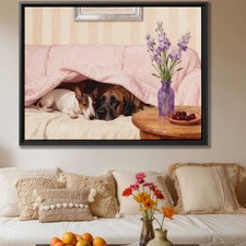 Oil Painting of Fox Terrier and Great Dane Canvas Print for Dog Lovers Decor