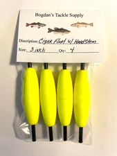 4pk. Slip Bobbers, 3" Size, Cigar Float, 4" Hard Stems, Panfish Crappie. Yellow