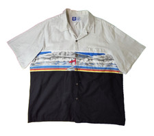 RJC Vintage Striped Surfer Waves Retro Camp Graphic Hawaiian Shirt Mens 2XL XXL