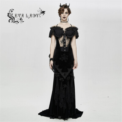 Eva Lady Women Black Romantic Gothic Flower Fishtail Corset Cosplay Party Tops