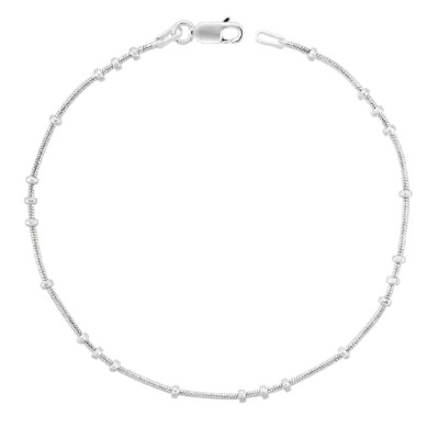 Sterling Silver 1 mm Round Snake Chain Necklace or Bracelet w/ 3 + 1 Beading