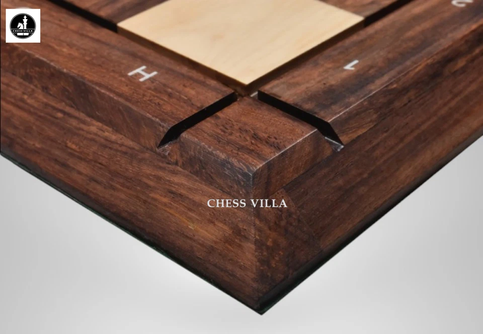 21" Drueke Style Wooden Chess Board- Golden Rosewood & Maple Wood with Notations - Image 4 of 4