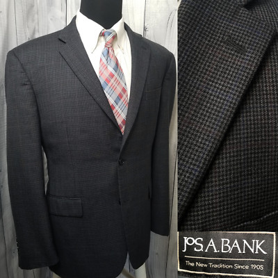 Jos Bank Men's Blazer 42r Wool Blue Gray Check Sport Coat Jacket   Beautiful!
