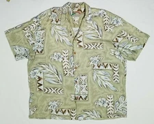 Paradise Found Men's XL Vintage Button Up Hawaiian Shirt Aloha Floral Green