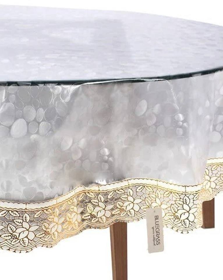 PVC  Oval Dining Table Cover with Golden Lace 54x78 inch 6 Seater - Image 2 of 4