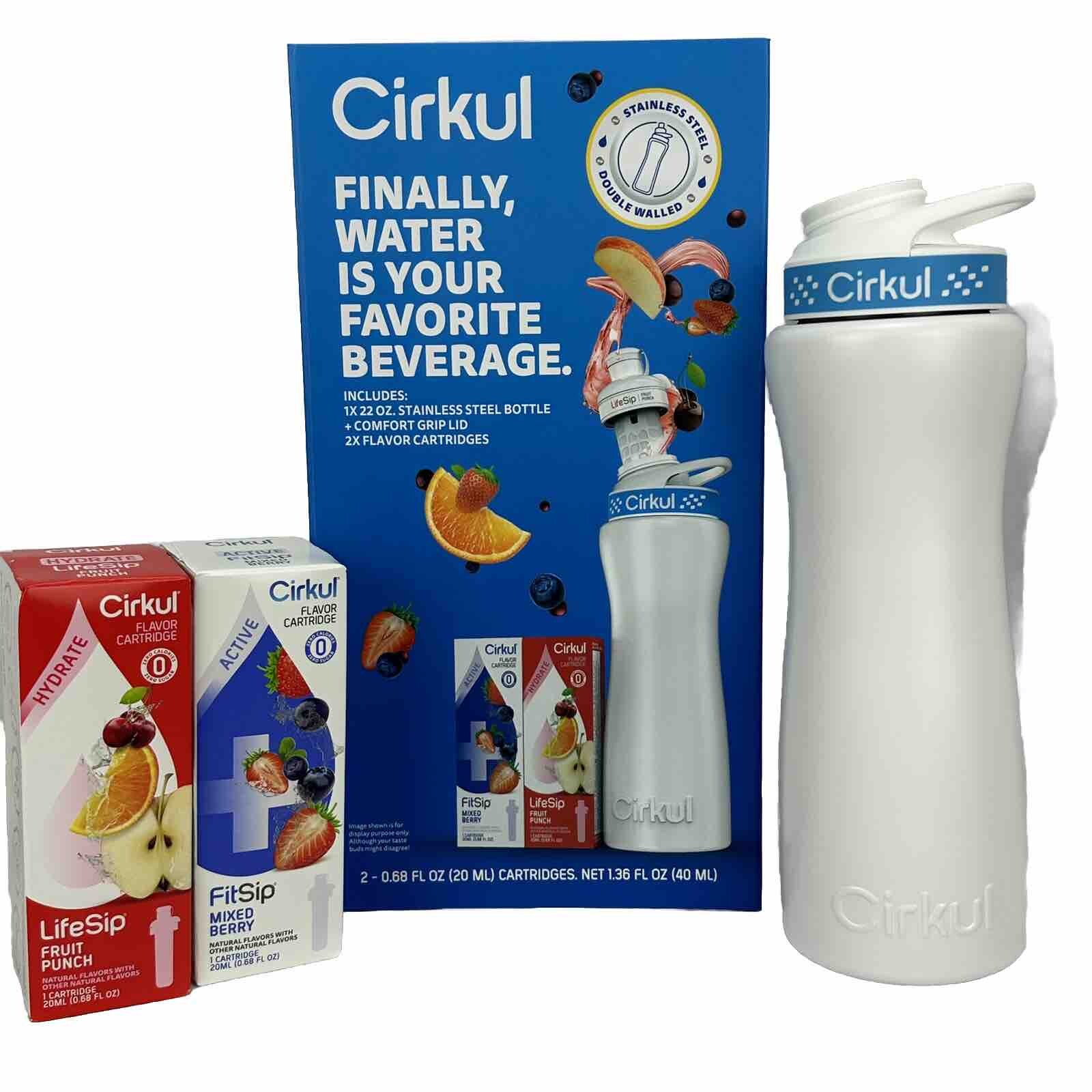 Cirkul 22 oz Stainless Water Bottle Starter Kit White 2 Flavor