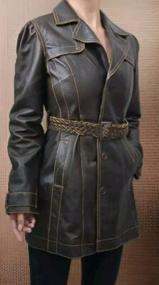 Vtg Sergio Beninni Brown Leather Contrast Stitched Style 70's Coat Jacket Italy 