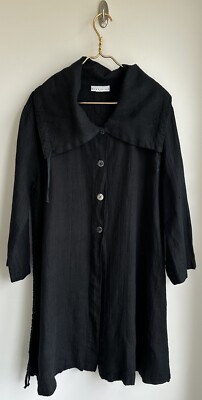 Bryn Walker 100% Linen Coat Black Small Button Down Long Sleeve Cinchable USA