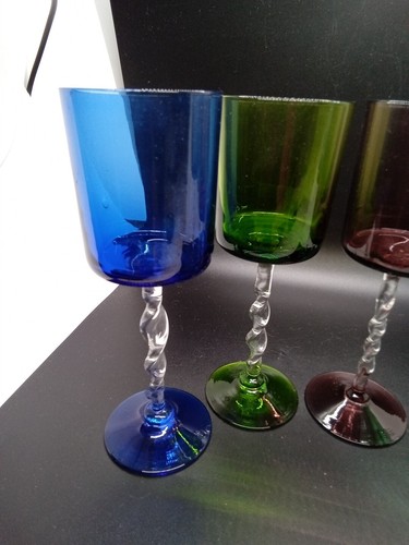 Vintage Blefeld Hand Blown Crystal Cordial Glasses Twisted Stem ~ Set of 5~6.75" - Picture 2 of 7