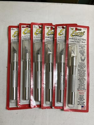 Lot Of 6 Excel 16002 #2 Medium Duty Knifes Aluminum Chuck Crafting Razor Blade