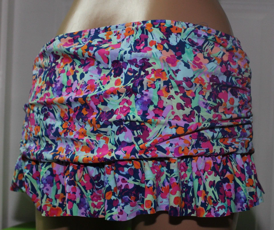 NUEVO Kenneth Cole Azul Marino Floral Volantes Traje de Baño Falda Parte Inferior M Mediano RS6RJ92 Foto 2 de 2
