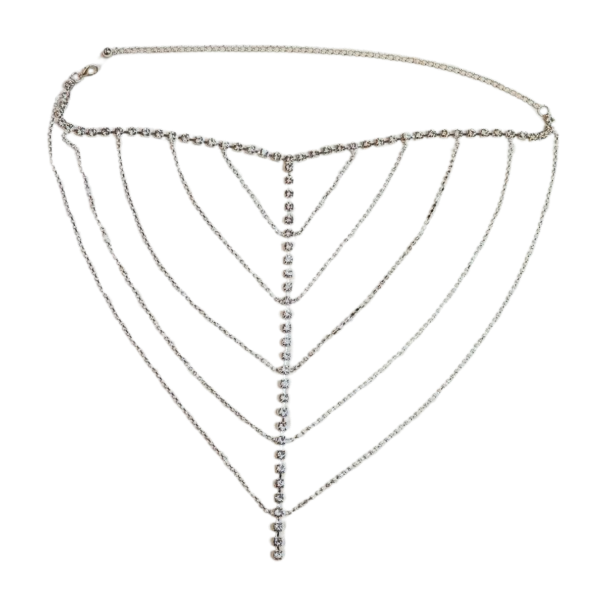 Women Silver Metal Chain Wave High Waist Belt Rhinestones Adjustable Size XS S M Women Silver Metal Chain Strand Side Wave Rhinestones Belt  main image 3