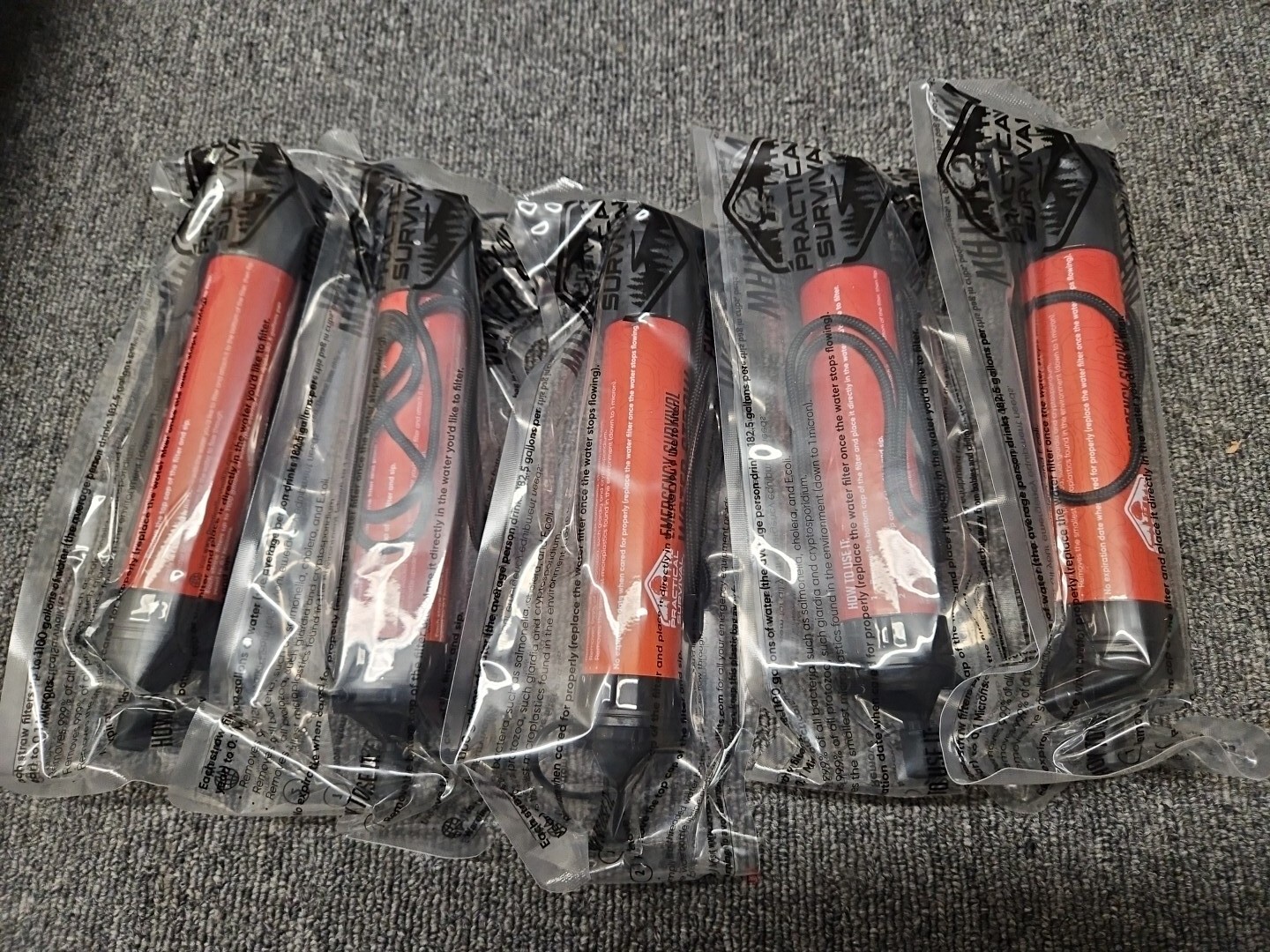 5 Emergency Survival Water Straws. Practical Survival. New In Box Free