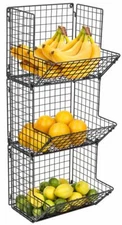 3-Tier Fruit Stand Wall Mount Kitchen Storage Multipurpose Foldable Organizer