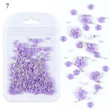 Purple Acrylic Crystal 3D Flower Nail Art Decoration Cute Mixed Size Manicure  ~