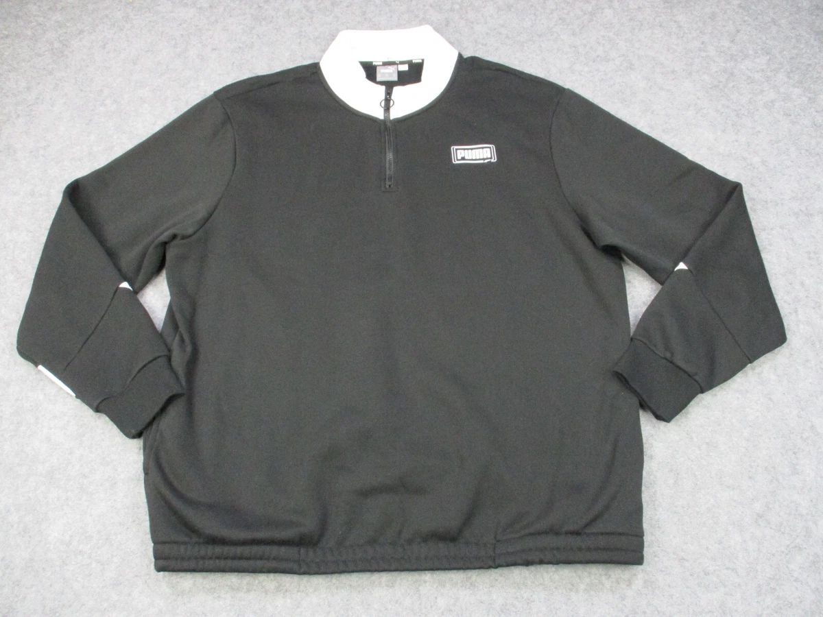 Puma Sweater Mens 3XL XXXL Tall Black White Quarter Zip Pullover Sweatshirt