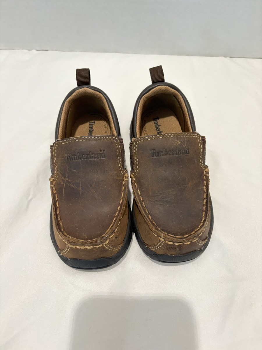 Timberland Brown Leather Slip-On Shoes Boys Size 8 Moc Toe  display picture 3