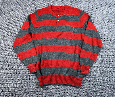 ニット Preppy Geometric Pattern Henley Sweater Large Tall Brown Marled