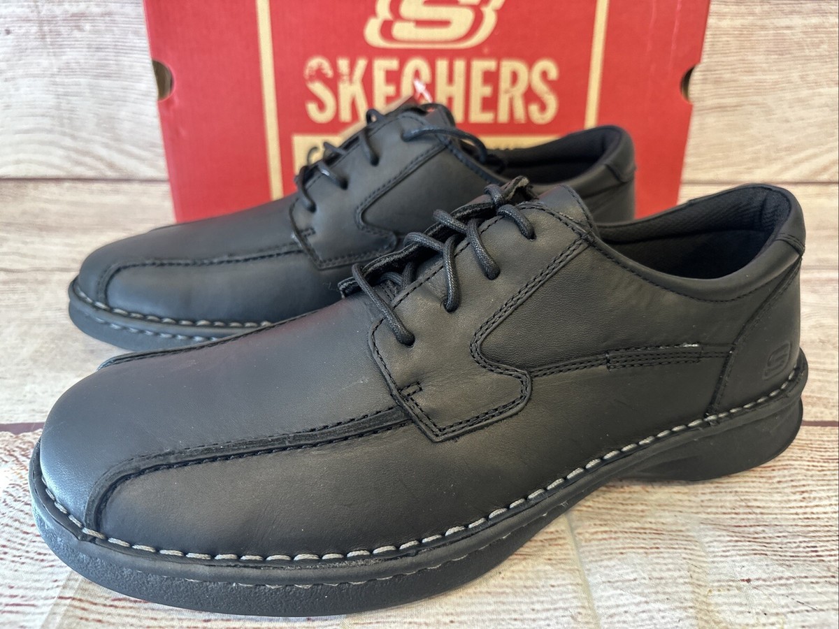 Skechers Stairway Black Leather Casual Comfort Walkers Mens 