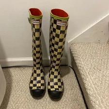 Hunter Mackenzie Childs Courtly Check Size 6 designer Rubber Rain Boots eu 37