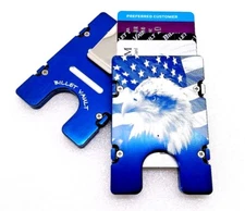 Eagle American Flag, Aluminum Wallet/Credit Card Holder, RFID Protection, Blue
