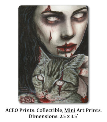 Gothic Horror Art ACEO PRINT Zombies Zombie Cat Undead Death Dark