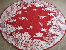 Hawaiian Tropical Flora Fabric Tablecloth 70" round Red, Sage Colorful kalama