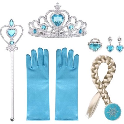 Elsa Prinzessin Schmuck Set - Krone, Kleid, Handschuhe, Tiara Braid, Zauberst...