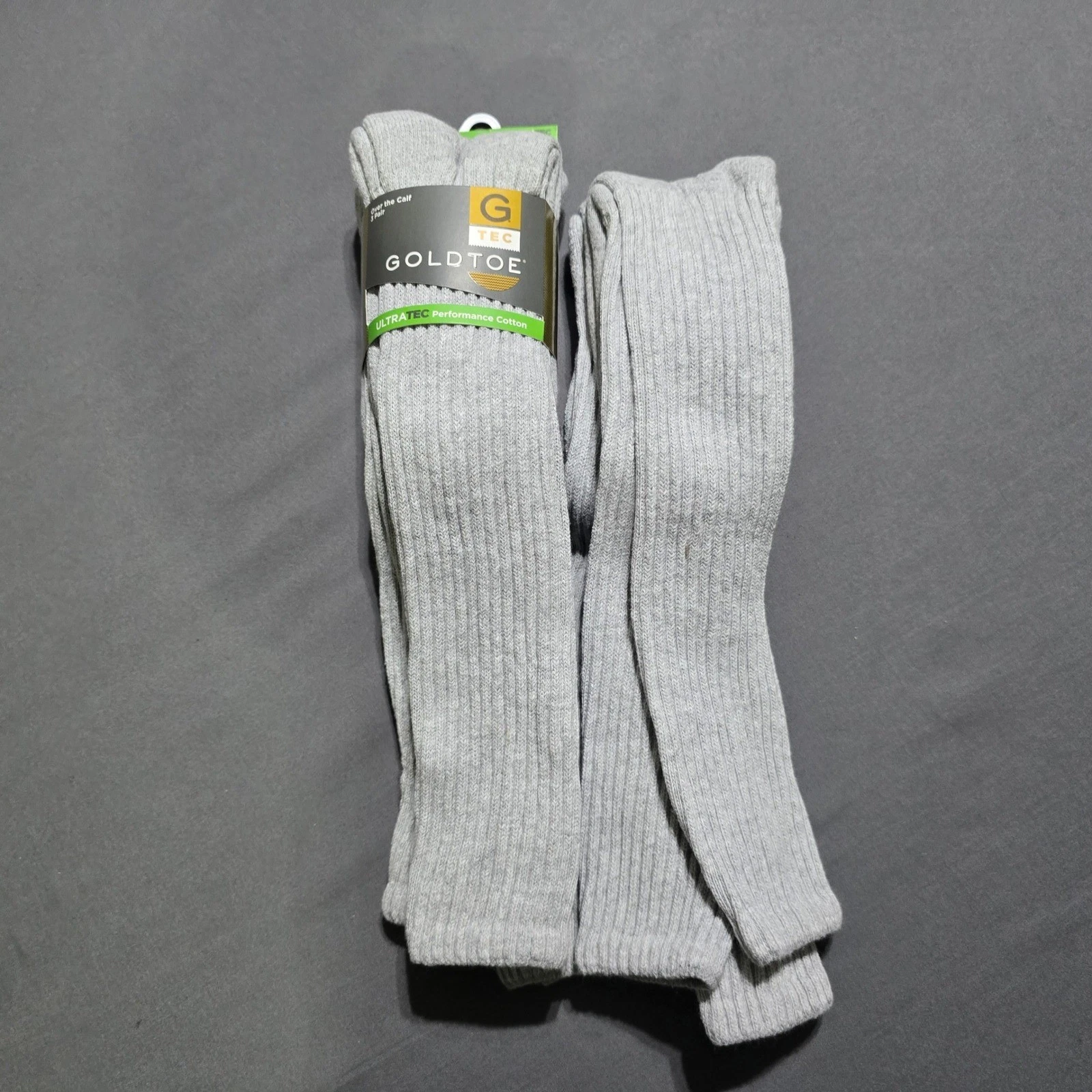 Goldtoe G-Tec Over the Calf Socks Mens 10-13 Grey Heather 5 Pair UltraTec Cotton