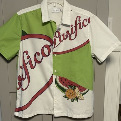 TOPMAN Mens Green White PASIFICO Short Sleeve Button Up Shirt Size M Watermelon