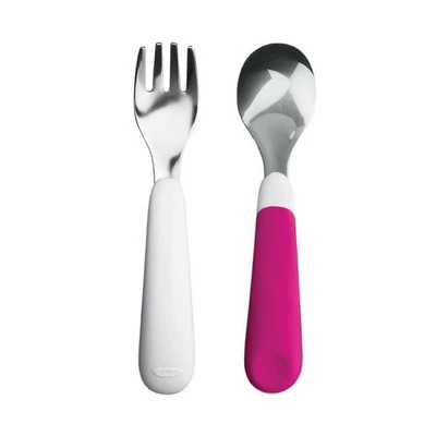 NWT OXO Tot Training Fork and Spoon Set Pink & White With Stainless Steel - Image 1 of 3