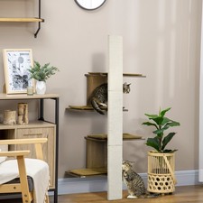 4-Layer Wall-Mounted Cat Tree with Scratching Board Cushions, Natural